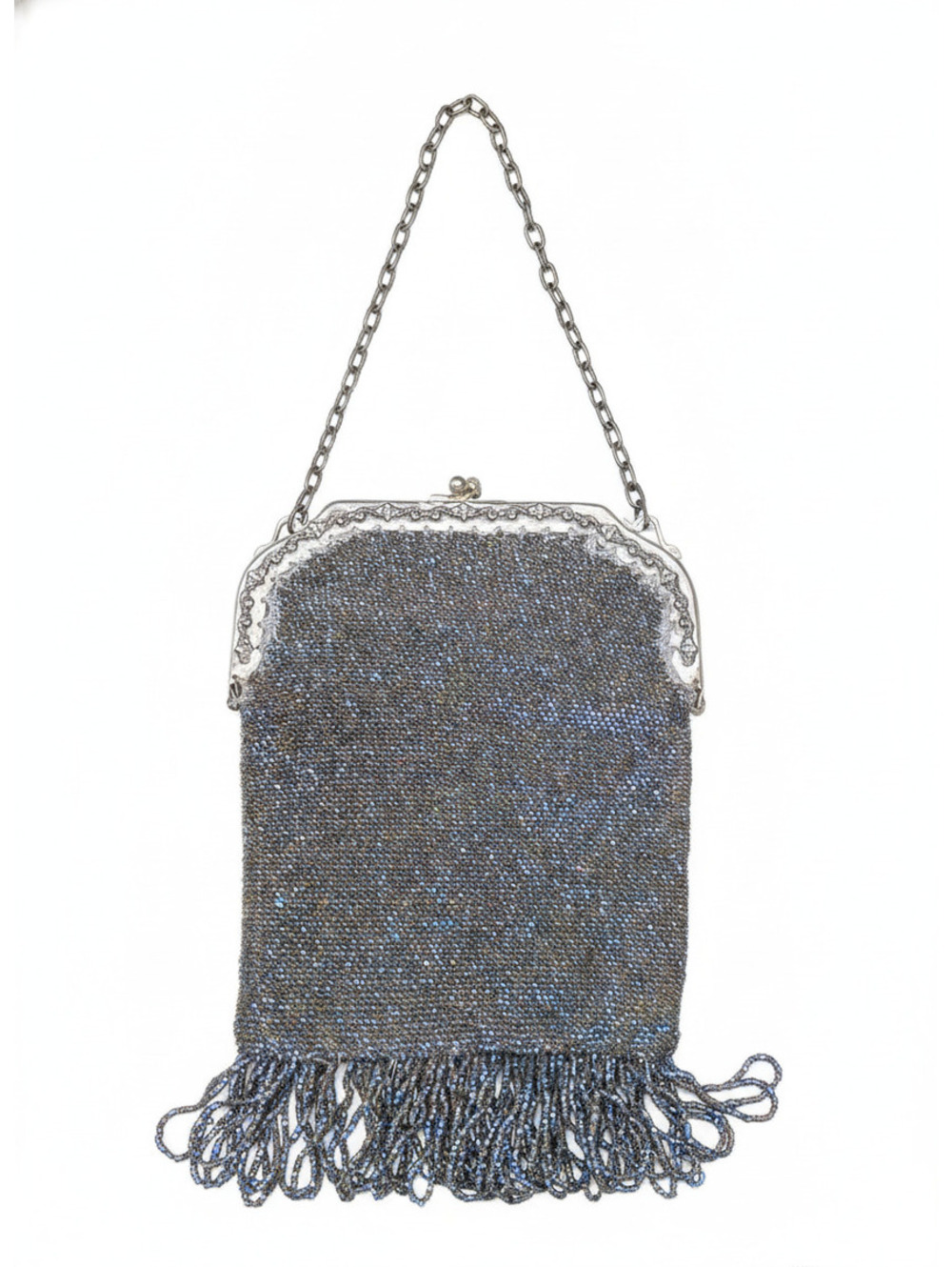 1920s Antique Iridescent Micro Glass Beaded Flapper Purse Kisslock FrameAS-IS